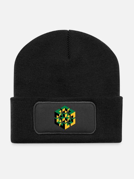 impossible figure Escher cube geometry fantasy - Recycled Patch Beanie - black