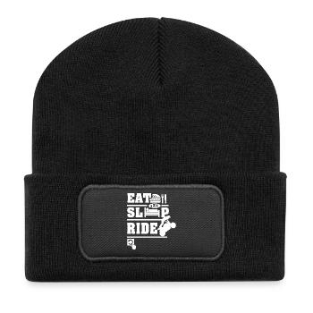Biker Shirt - Eessen Schlafen Motorrad - Recycelte Patch Beanie - Schwarz - Vorne