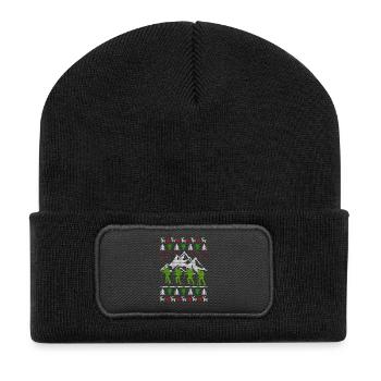 Hiking mountains ugly christmas gift jumper - Recycelte Patch Beanie - Schwarz - Vorne