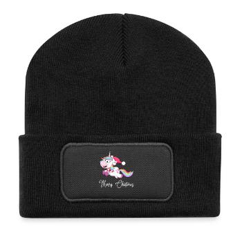 Merry Christmas Unicorn - Recycled Patch Beanie - black - Front