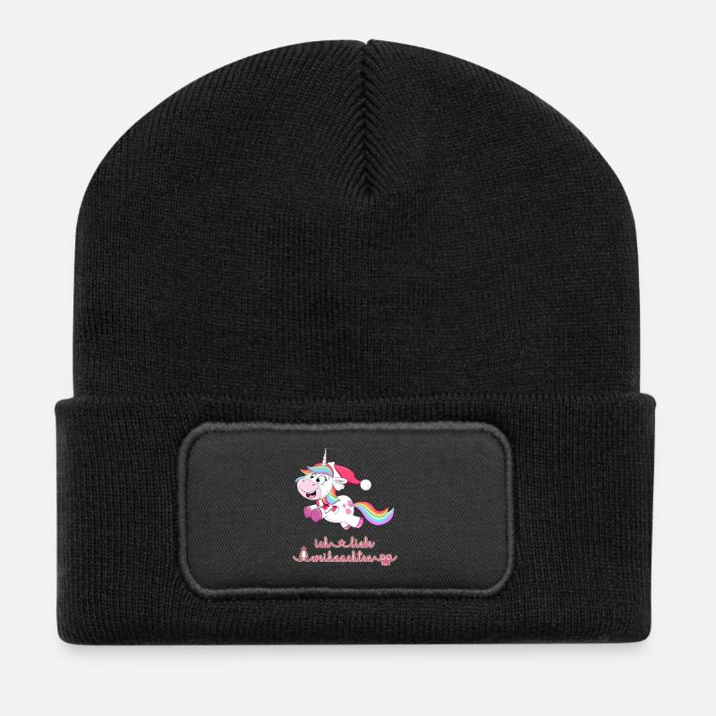 Einhorn Weihnachten - Recycelte Patch Beanie - Schwarz