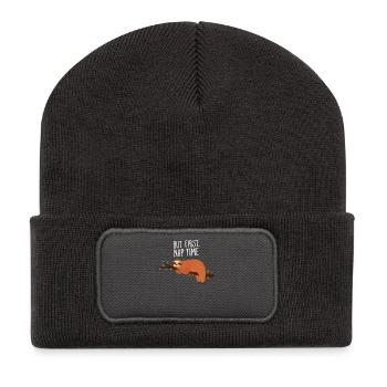 But First, Nap Time - Lazy Sloth - Beanie recyclé à patch - charbon - Devant