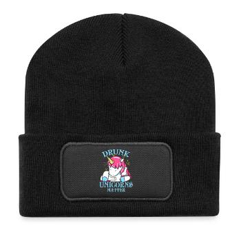 Einhorn Geschenk Drunk Unicorns Matter - Recycelte Patch Beanie - Schwarz - Vorne