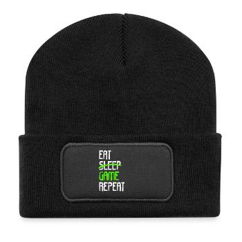 EAT SLEEP GAME REPEAT - Recycelte Patch Beanie - Schwarz - Vorne