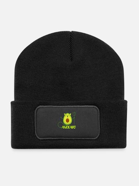 Katze Avocado Veganes Geschenk - Recycelte Patch Beanie - Schwarz