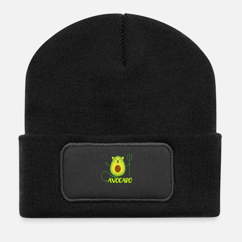 Chat avocat cadeau végétalien - Beanie recyclé à patch - noir