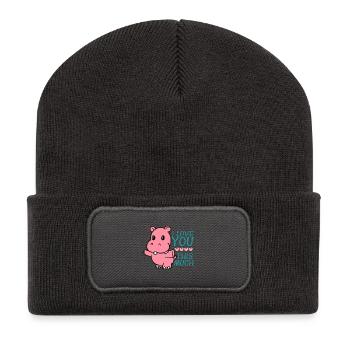 I Love You This Much Cute Hippo Hug Valentine - Recycled Patch Beanie - dark grey - Front