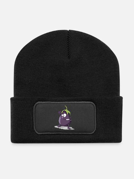 Aubergine - Recycelte Patch Beanie - Schwarz
