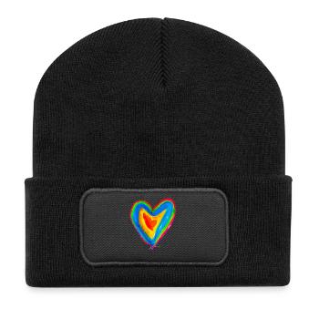 Herz - Recycelte Patch Beanie - Schwarz - Vorne
