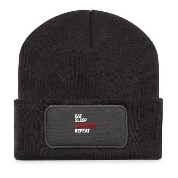 Eat Sleep Anime Repeat Japanese Animation - Recycelte Patch Beanie - Dunkelgrau - Vorne