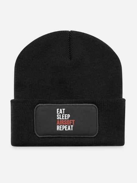 Mangez le sommeil Airsoft Répétition - Cadeau drôle - Beanie recyclé à patch - noir