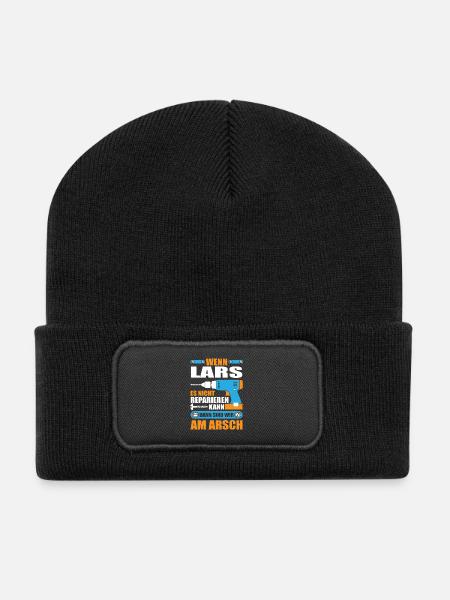 LARS Name Geschenk Reparatur reparieren - Recycelte Patch Beanie - Schwarz