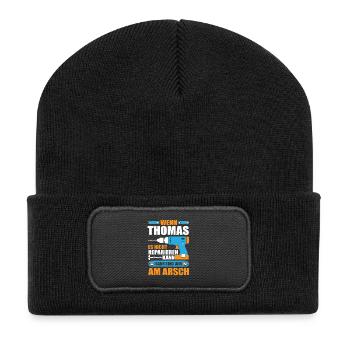 Thomas Name Geschenk Reparatur reparieren - Recycelte Patch Beanie - Schwarz - Vorne