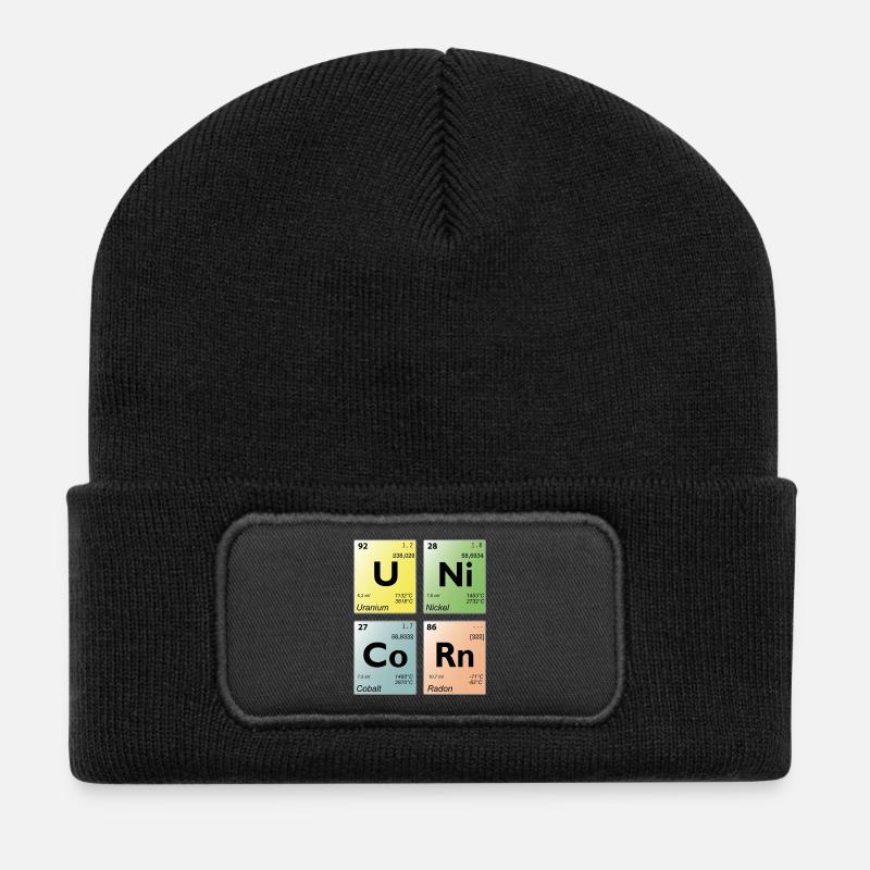 Unicorn Periodensystem - Recycelte Patch Beanie - Schwarz