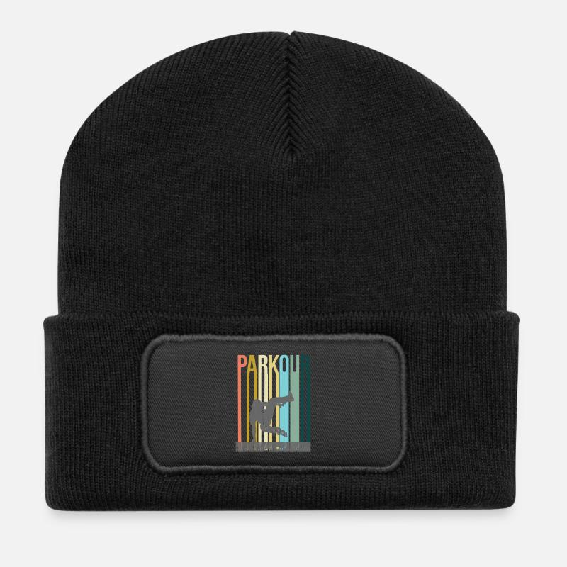 Parkour Retro - Recycelte Patch Beanie - Schwarz