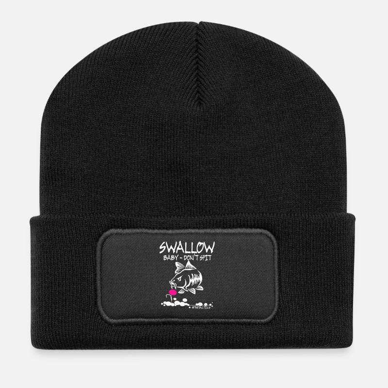 SWALLOW Baby DON'T SPIT - KARPFEN - ANGELN - CARP - Recycelte Patch Beanie - Schwarz