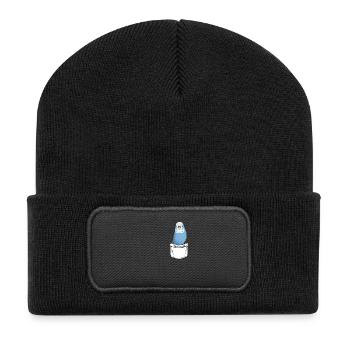 Wellensittich Brusttasche Geschenk Cartoon Kawaii - Recycelte Patch Beanie - Schwarz - Vorne