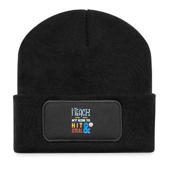 I Teach My Kids to Hit and Steal Baseball Mom Gift - Recycled Patch Beanie - black - Front