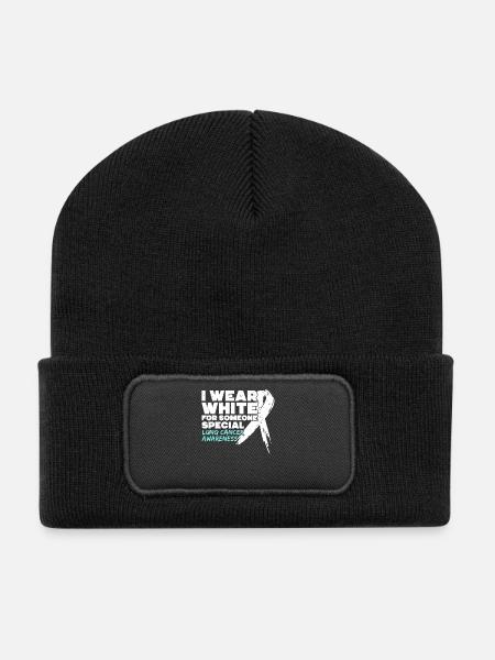I Wear White Lung Cancer Awareness - Recycled Patch Beanie - black