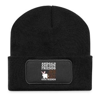 Les animaux sont nos amis - nous ne mangeons pas - Beanie recyclé à patch - noir - Devant