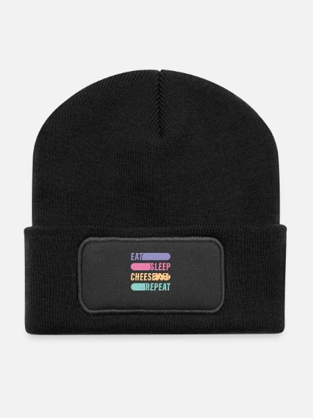 Cheese T-Shirt Cheese Lovers Gift Funny Retro - Recycled Patch Beanie - black