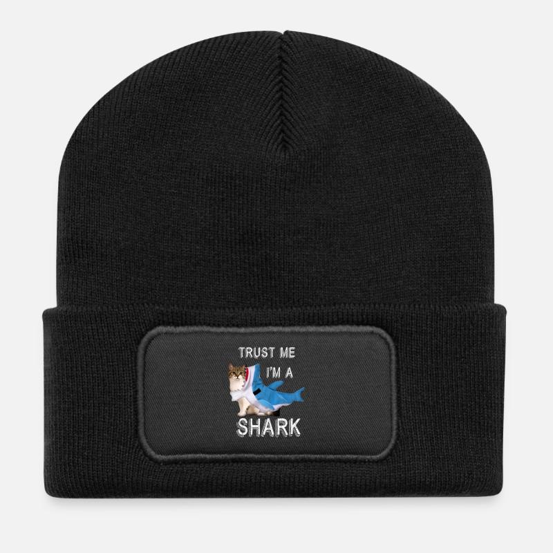 Trust Me I'm A Shark Funny Cat In Costume Graphic - Recycled Patch Beanie - black
