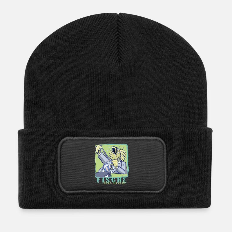 Sternzeichen-Fische - Recycelte Patch Beanie - Schwarz