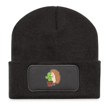 Cactus hedgehog sting animal needle tip love couple - Recycled Patch Beanie - dark grey - Front