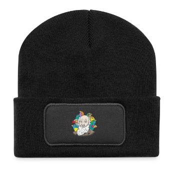 Charles Darwin Portrait Gift Evolution - Recycled Patch Beanie - black - Front