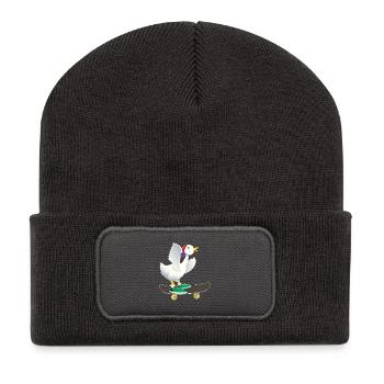 Skater Ente - Recycelte Patch Beanie - Dunkelgrau - Vorne