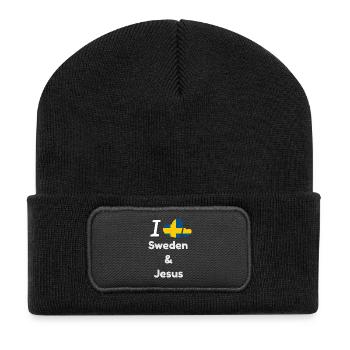 I Love Sweden and Jesus - Christ und Schweden - Recycelte Patch Beanie - Schwarz - Vorne
