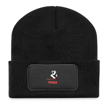 Yoga Panda - entspannen - relaxen- Sport - Recycelte Patch Beanie - Schwarz - Vorne