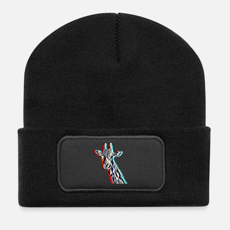 Giraffe with 3D-Effect - Recycelte Patch Beanie - Schwarz