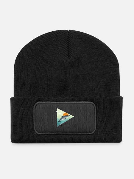 Delfin - Sonnenaufgang - Ozean - Recycelte Patch Beanie - Schwarz