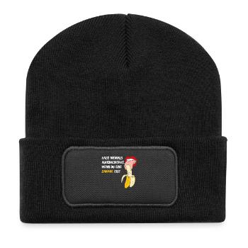 Le cadeau de banane ne fait jamais le contact visuel en mangeant - Beanie recyclé à patch - noir - Devant