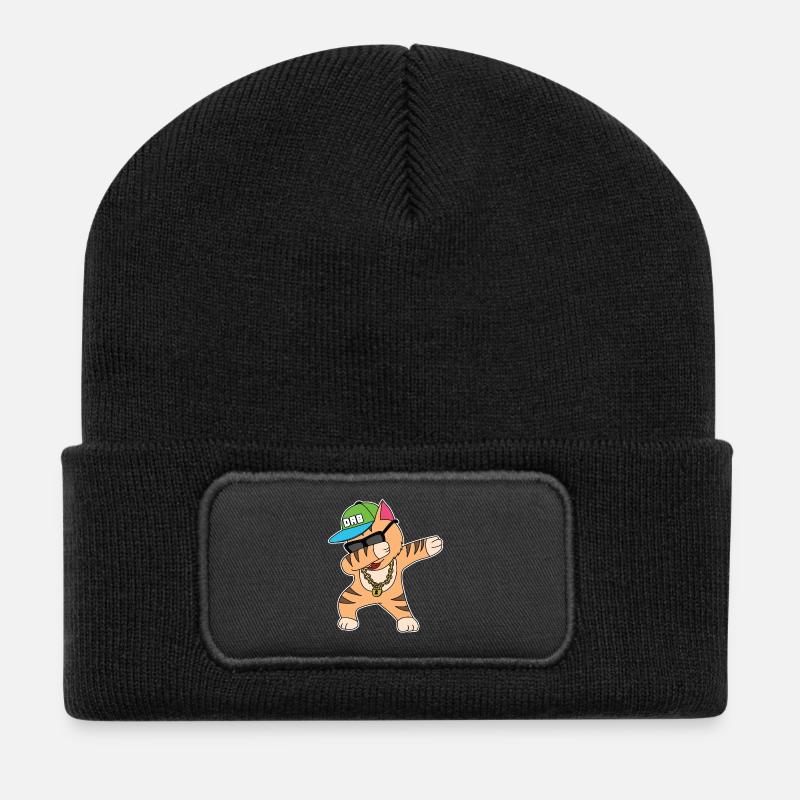 Katze Banane Kätzchen meow kitty cat Katzendame - Recycelte Patch Beanie - Schwarz