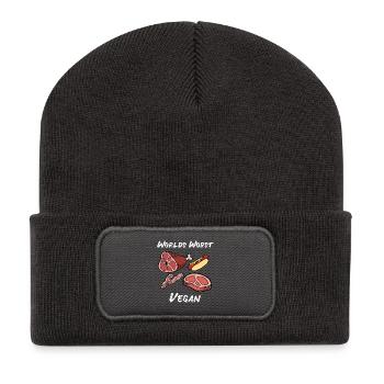 Anti Vegan Fleischfresser Fleisch Filet Geschenk - Recycelte Patch Beanie - Dunkelgrau - Vorne