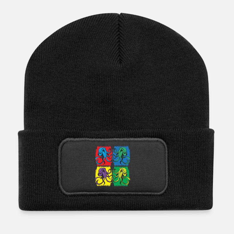 Octopus Pop Art - Recycelte Patch Beanie - Schwarz
