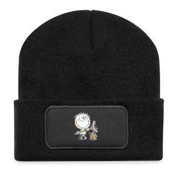 Funny sausage grilling stick figure - Recycled Patch Beanie - black - Front