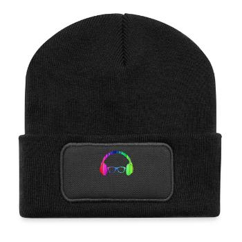 Headphones And Sunglasses Neon T-Shirt Glowing - Recycled Patch Beanie - black - Front