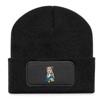 Pit Bull Terrier Pitbull Camping Camping cadeau - Beanie recyclé à patch - noir - Devant