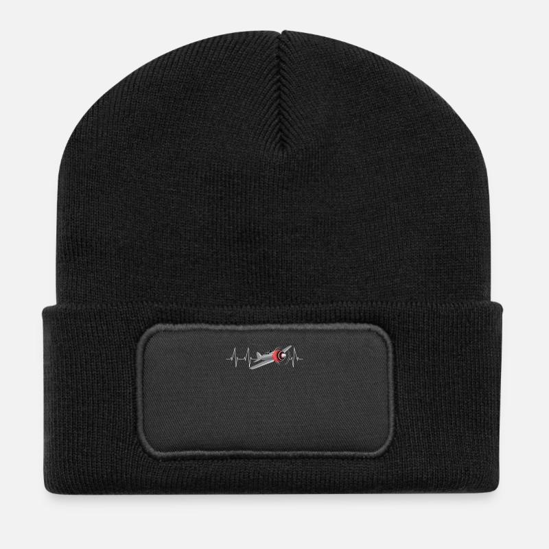Flugzeug Herzschlag Pilot Fliegen EKG Geschenk - Recycelte Patch Beanie - Schwarz