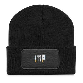 Kindermotiv tanzendes Besteck Kindershirt Besteck - Recycelte Patch Beanie - Schwarz - Vorne