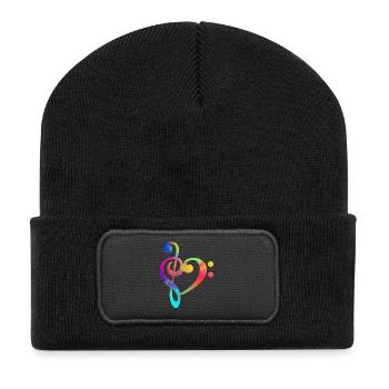 Notenschlüssel Bassschlüssel Shirt Musik Musiker - Recycelte Patch Beanie - Schwarz - Vorne