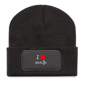 I love Berlin Shirt Design Geschenk - Recycelte Patch Beanie - Dunkelgrau - Vorne