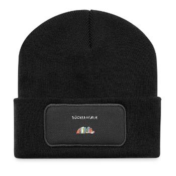 Buch Buch Bücher Bücher lesen Bücherwurm Buch - Recycelte Patch Beanie - Schwarz - Vorne