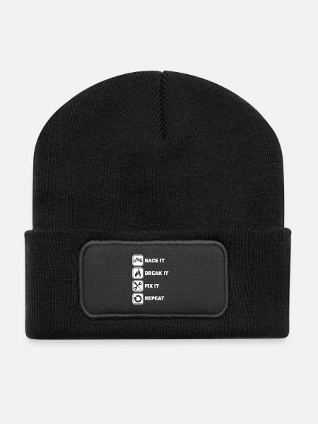 Race It Break It Fix Répétez le cadeau de motocross - Beanie recyclé à patch - noir