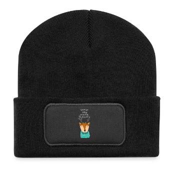 Lustiger Hirsch Rentier Winter Geschenk - Recycelte Patch Beanie - Schwarz - Vorne