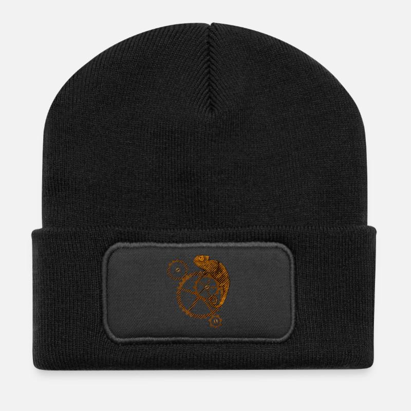 Steampunk Chamäleon - Recycelte Patch Beanie - Schwarz