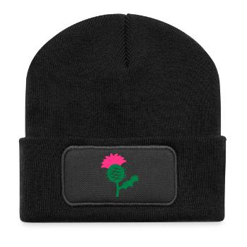 Einzel Kopf Blume der schottischen Distel - Recycelte Patch Beanie - Schwarz - Vorne